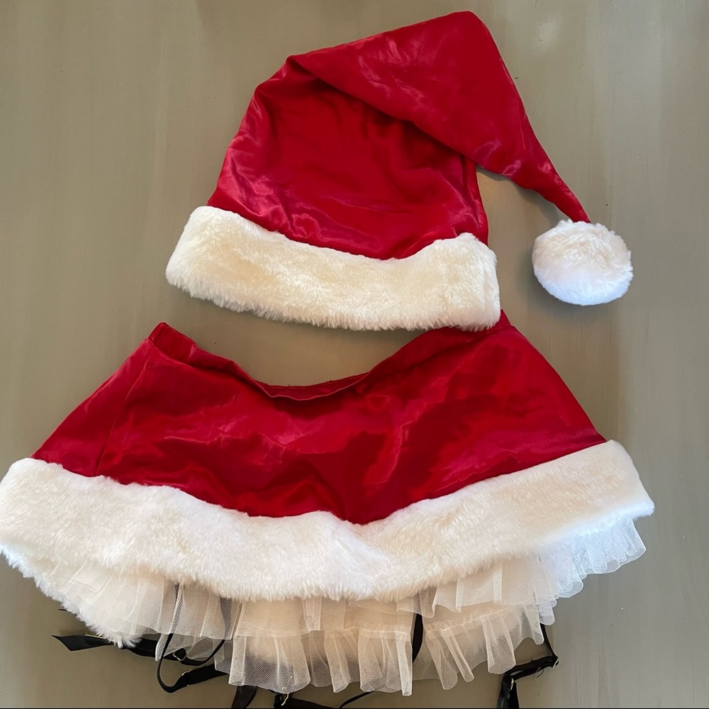 New Naughty Santa Garter Skirt with Matching Santa Hat